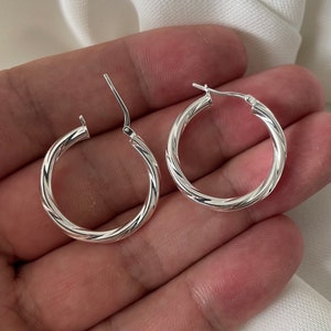 Sterling Silver Twisted Hoop Earrings - 20mm Lightweight Hoops