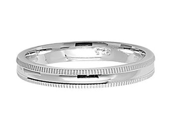 925 Sterling Silver Womens Mens 3mm Mill Grain Wedding Band Ring - Silver Band I-Z Sizes - Gift Boxed
