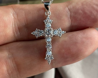 Round Cut Created Diamond 925 Sterling Silver Cross Pendant Necklace Read full description of this stone on the listing