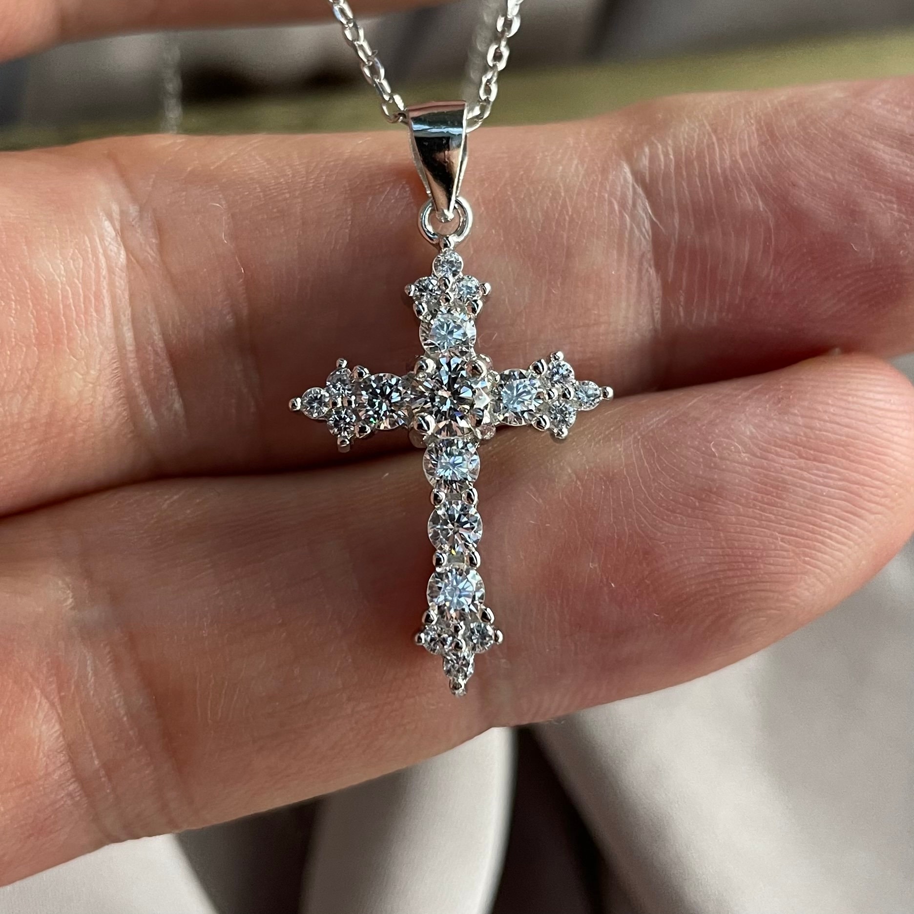 Round Cut Created Diamond 925 Sterling Silver Cross Pendant