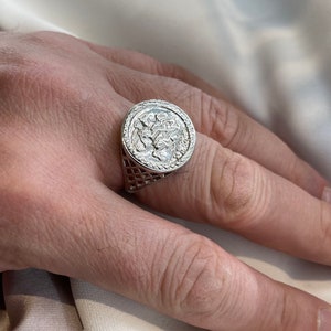925 Genuine Sterling Silver Solid Saint George Coin Basket Ring M-Z - Gift Boxed