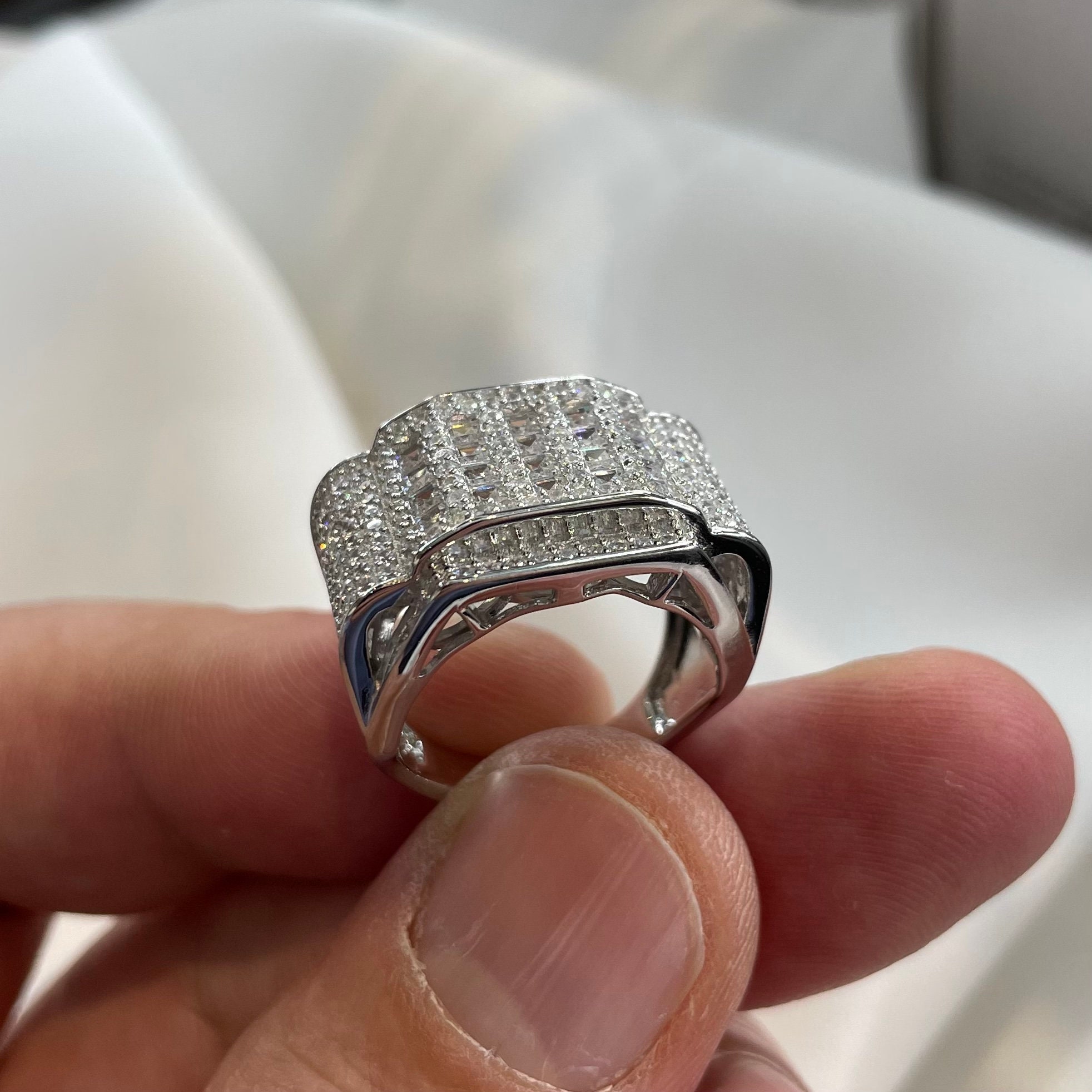 Stunning Sterling Silver Unisex Signet Ring - Silver CZ Set