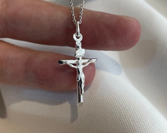 Collana Vintage In Argento Sterling Con Croce Floreale - Catena Italiana, Ciondolo Crocifisso, Gioielleria Raffinata Unisex, In Scatola - Italia - Foto 5