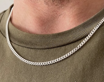 スターリングシルバーカーブチェーン - ユニセックス 3mm シルバー