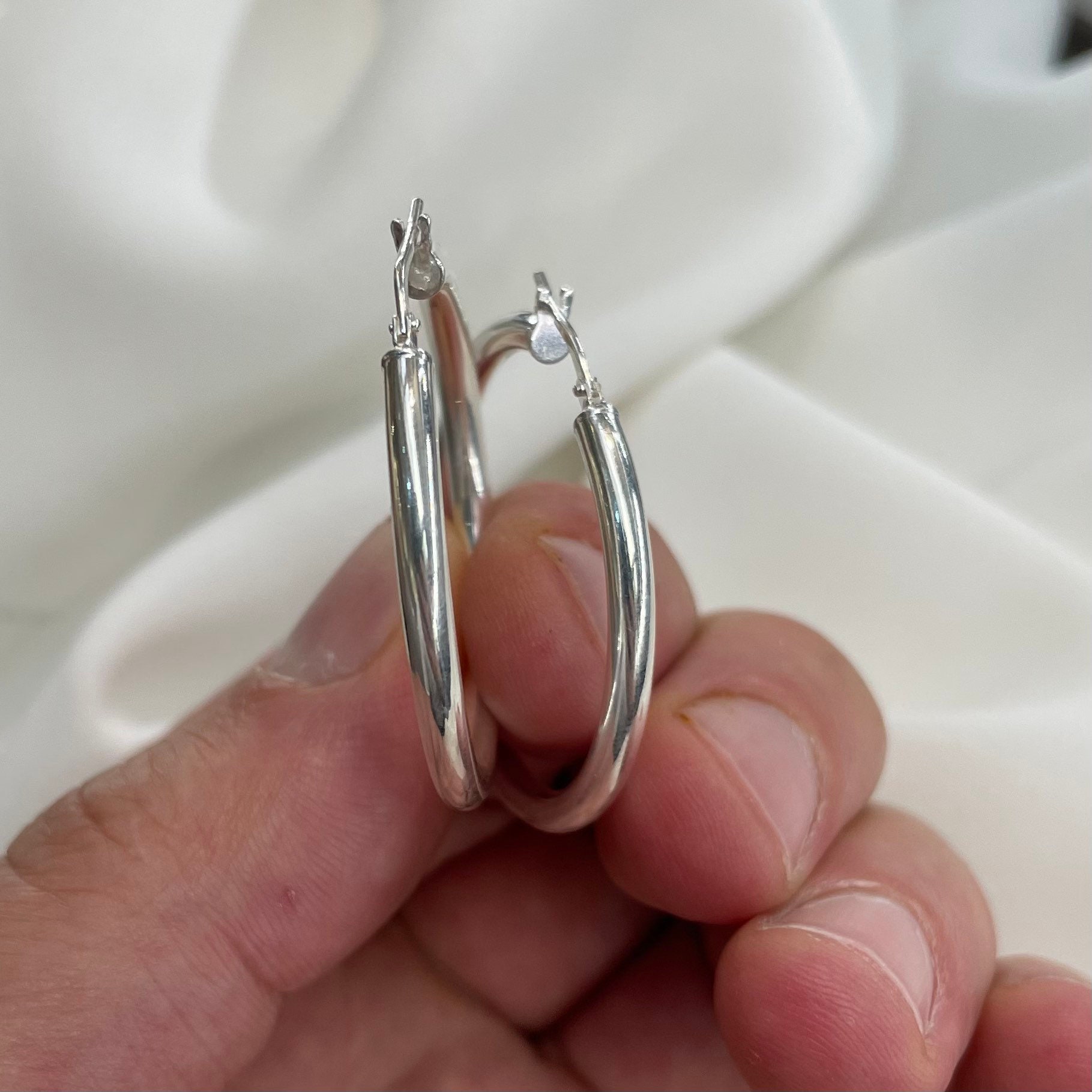 SILVER925 VOLUME HOOP EARRINGS/シルバー/ピアス Sterling Silver Hoop Earrings- Silver 25 Mm Plain Hoop