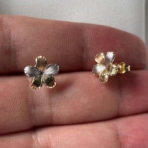 9CT Yellow Gold Flower Stud Earrings: Tri Color, Gift Boxed