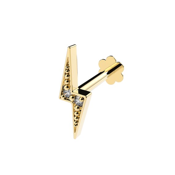 Genuine 9ct Yellow Gold CZ Lighting Bolt Cartilage Labret Etsy