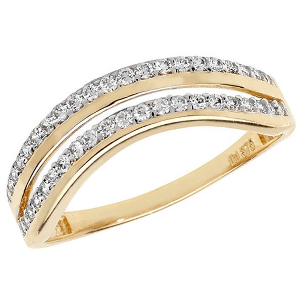 Genuine 9CT Yellow Gold Ladies Ring - Stunning 375 Hallmarked Gold Ladies Double Sided CZ Set Band Ring J-S Sizes - Gift Boxed