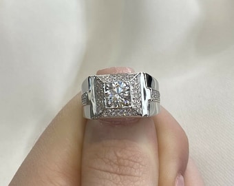 925 Silver Mens Pinky Ring: 1 Carat Created Diamond