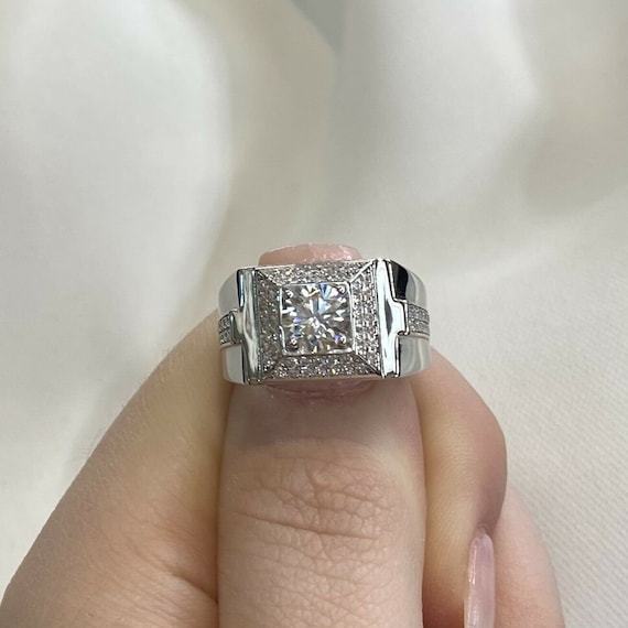 Unique 2 Carat Yellow Diamond Ring For Men 14K White Gold Custom Design  100684
