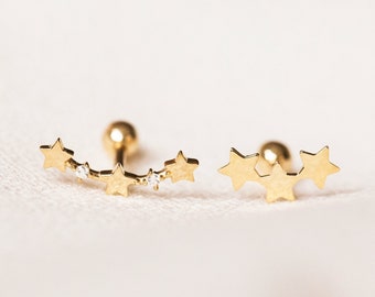 Genuine 9CT Yellow Gold Earrings - Constellation & CZ Constellation Cartilage 375 Hallmarked - Gift Boxed Earrings