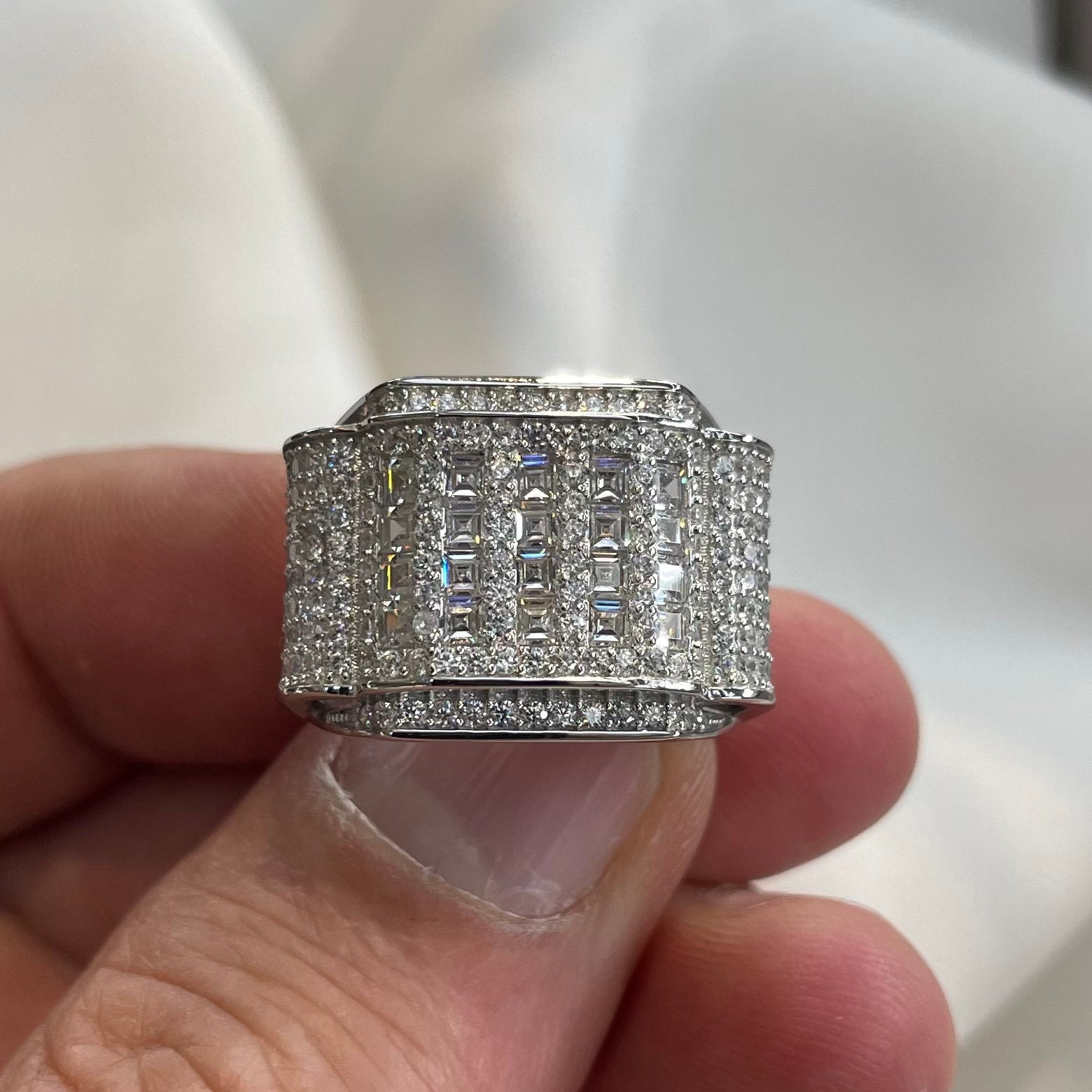 Stunning Sterling Silver Unisex Signet Ring - Silver CZ Set