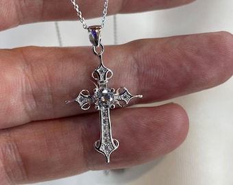 Rund geschnittene Diamant 925 Sterling Silber Kreuz Anhänger Halskette 18" Kette - Geschenkbox