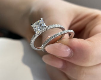 Princess Cut Carat Moissanite Sterling Silver Wedding Ring Set