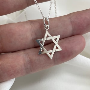 Sterling Silver Star of David Pendant with Silver Faceted Belcher Chain - Gift Boxed