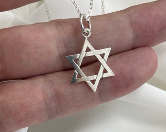 Sterling Silver Star of David Pendant with Silver Faceted Belcher Chain - Gift Boxed