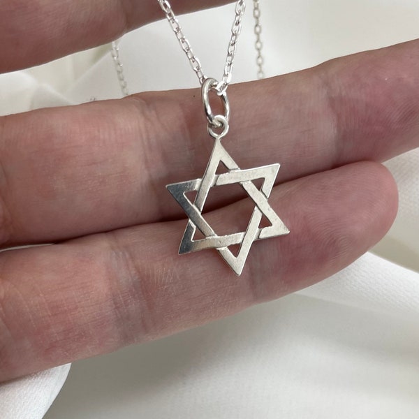 Sterling Silver Star of David Pendant with Silver Faceted Belcher Chain - Gift Boxed