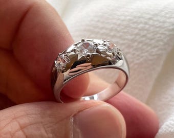 Sterling Silver Men's Ring: Three Stone CZ, Gift Boxed