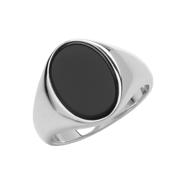 Silver Men's Oval Black Onix Plain Sides Signet Ring O-Z Sizes - Gift Boxed Solide silver 925
