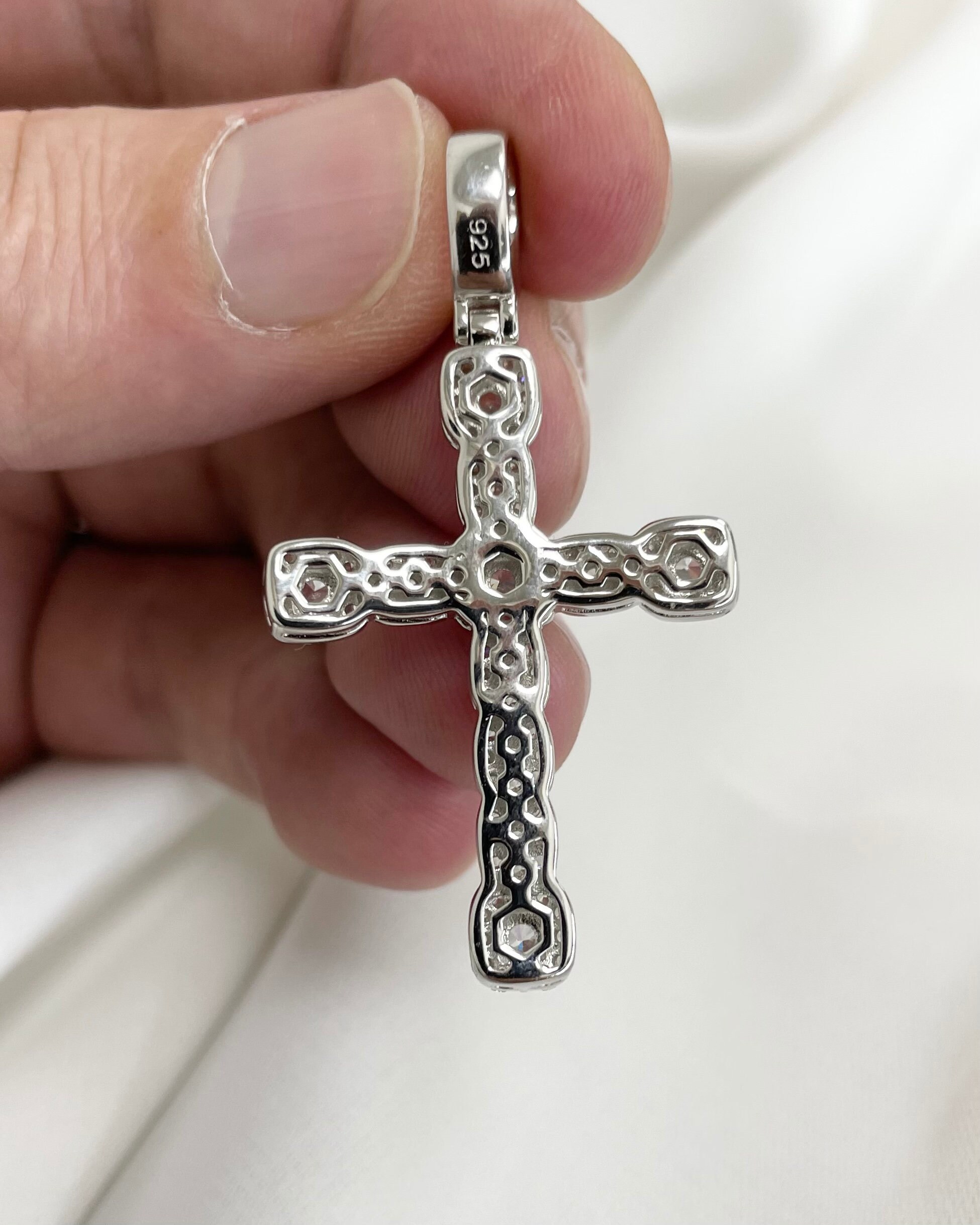 Pendentif Croix Gros En Argent Sterling, Chaîne En Boîte Italienne