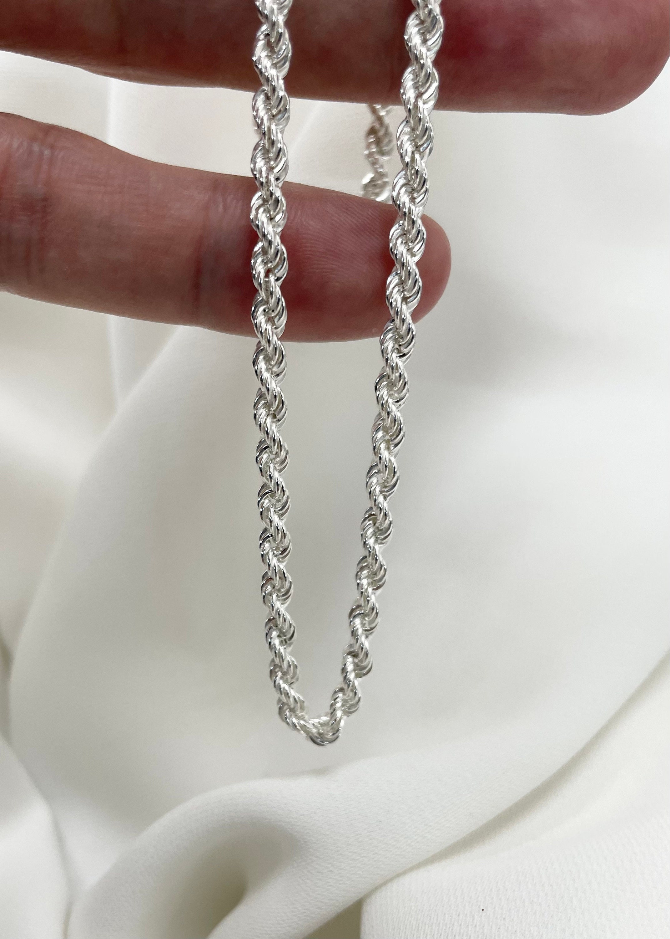 Bracciale Uomo Argento 925 925 Argento Sterling Italiano 4 MM Classic Diamond-Cut Rope Chain Bracciale In Argento 925 Uomo - Foto 10