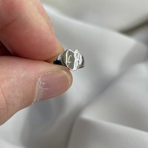 Plata de ley personalizada un sello inicial corazón anillo nombre letra- anillo inicial personalizado, anillo de plata de ley