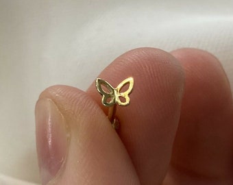 Genuine 9ct Yellow Gold Butterfly Shaped Helix Cartilage 6mm Post Stud - Gift Boxed  6MM