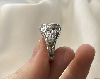 Superbe chevalière unisexe en argent sterling - Bague petit doigt en argent avec zircone cubique pour homme, chevalière unisexe - Boîte cadeau largeur 11,5 mm