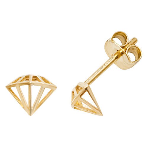 Genuine 9CT Yellow Gold Earrings Diamond Shape Stud EARRINGS 