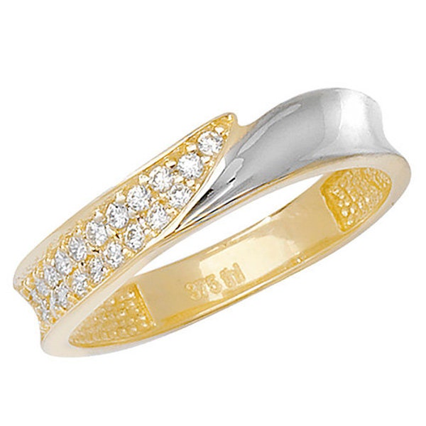 Genuine 9CT Yellow Gold Ladies Ring - Stunning 375 Hallmarked Gold Ladies CZ Set Band Ring J-S Sizes - Gift Boxed