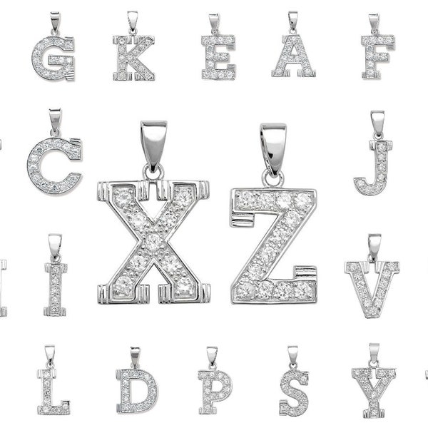 Collier avec pendentif initial en argent sterling avec zircone cubique et pendentif initial avec alphabet A-Z - Coffret cadeau Hauteur 27 mm Largeur 16 mm