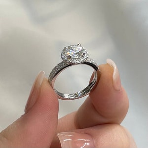 Moissanite Halo Ring Set: 1 Carat Round Cut, Sterling Silver Wedding Promise Ring