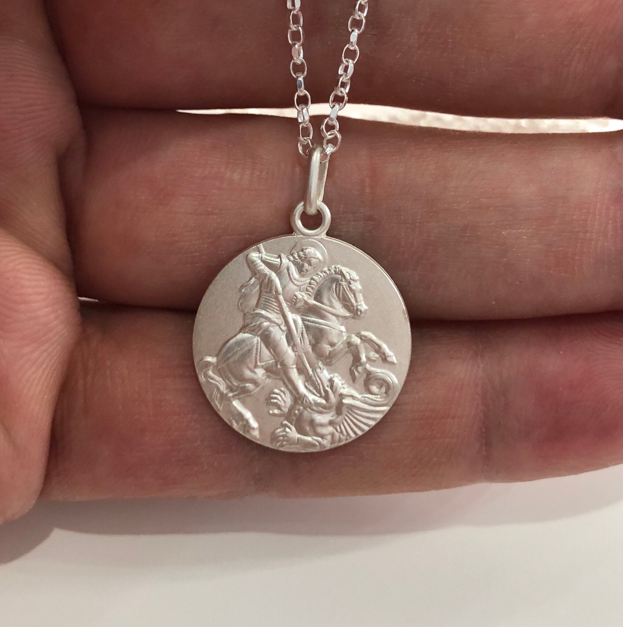 Sterling Silver Saint George Double Sided Round Pendant 3.70 Grams