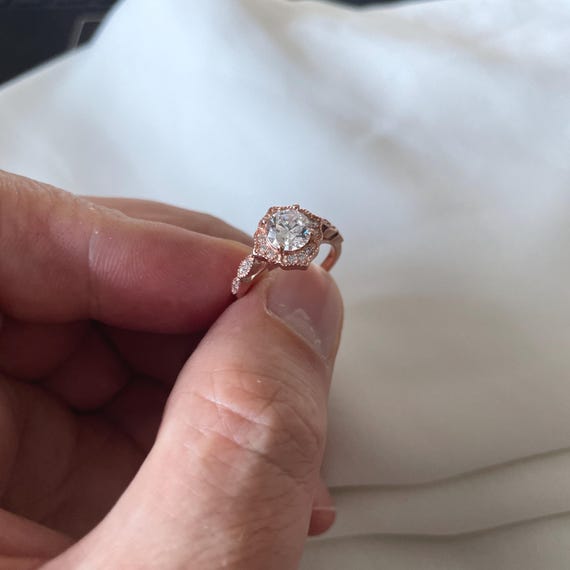 Bague Alliance Fantaisie Plaqué Or Rose 14k Avec Diamant Simulé 1.30 Ct - Argent 925, Taille Ronde, Faite Main