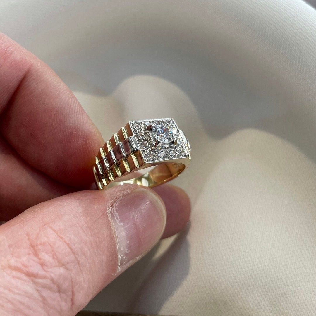 9CT Yellow Gold Men's CZ Pinky Ring - Gift Boxed - Etsy
