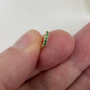 Genuine 9ct Yellow Gold Emerald Green CZ Single Cartilage Hoop Earring Huggies 7mm - Gift Boxed