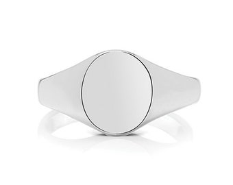 Sterling Silver Mediumweight Signet Ring, Silver 10 x 9 mm Oval Signet Ring Q-Z Sizes, Silver Minimalist Ring, Signet Ring Gift Boxed