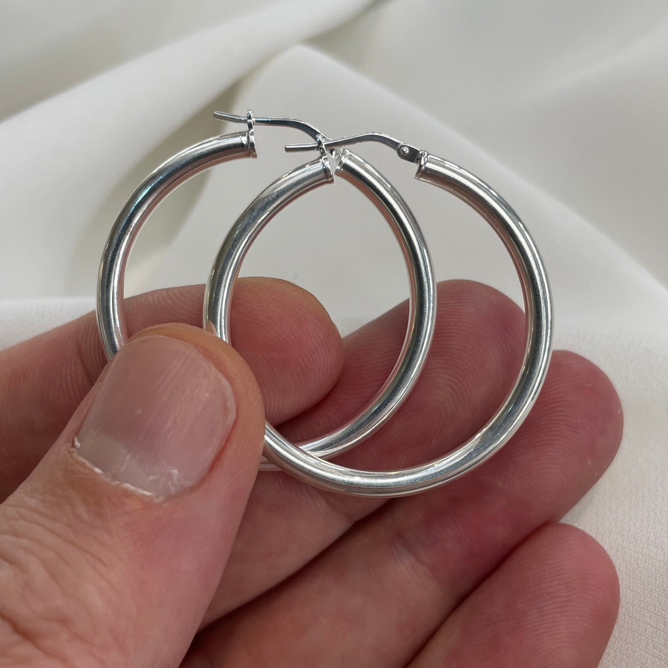 SILVER925 WIDE HOOP EARRINGS/シルバー/ピアス Sterling Silver Hoop Earrings- Silver 25 Mm Plain Hoop