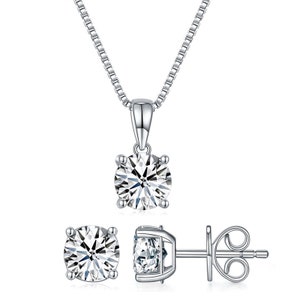 925 Sterling Silver Moissanite Diamond Necklace & Earring Set - 1 Carat Moissanite Diamond Pendant Necklace and Earring (1 pc) - Gift Boxed