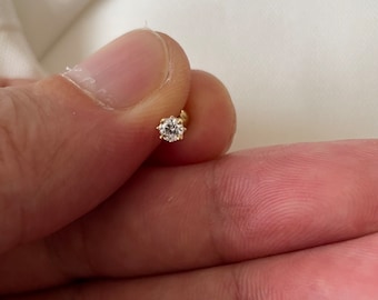 9CT Yellow Gold Helix Cartilage Stud Earring: Cubic Zirconia Stone