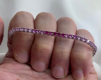 Multicolor CZ Sterling Silver Tennis Bracelet - 7.7g