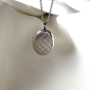 Sterling Silver Family Locket Necklace: Engraved Oval Pendant, 18 Inch Chain