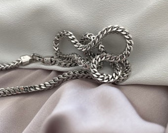 Silver Square Rhodium Franco Chain Mens 