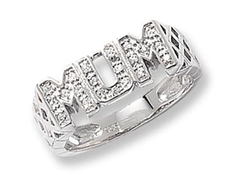 Sterling Silver Ladies Family Ring - Ladies' Basket Sides MUM CZ Silver Ring K-Z Sizes - Gift Boxed Ring