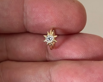 Genuine 9ct Yellow Gold Cubic Zirconia Sun Cartilage Hoop Earring - Gift Boxed 7.5MM