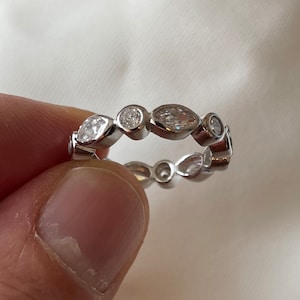 Marquise Solid 925 Sterling Silver Ring Eternity Band Wedding Ring - Sterling Silver Ladies Wedding Band Ring
