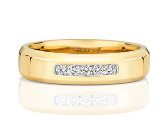 0.15 ct Channel Baguette Five Diamonds Minimal 9K Yellow Gold Ring, Bridal Shower Ring, Solid Gold Diamond Wedding Ring