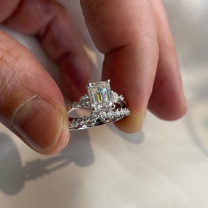 2 Karat Smaragd Schnitt Moissanit Diamant Ring Set 925 Sterling Silber Ehering Versprechen Ring mit Band - Geschenkbox