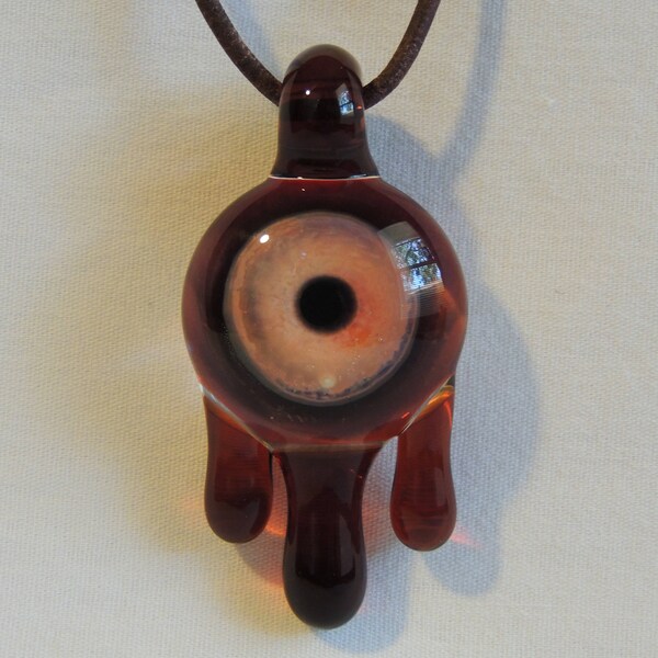 FREE SHIPPING! Oxblood Backed Eyeball with Amber Drips & Loop, Borosilicate Glass Pendant/Necklace