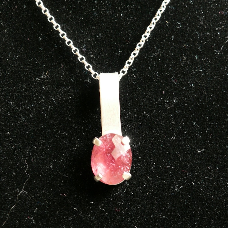 Rubellite tourmaline satin-finished silver pendant